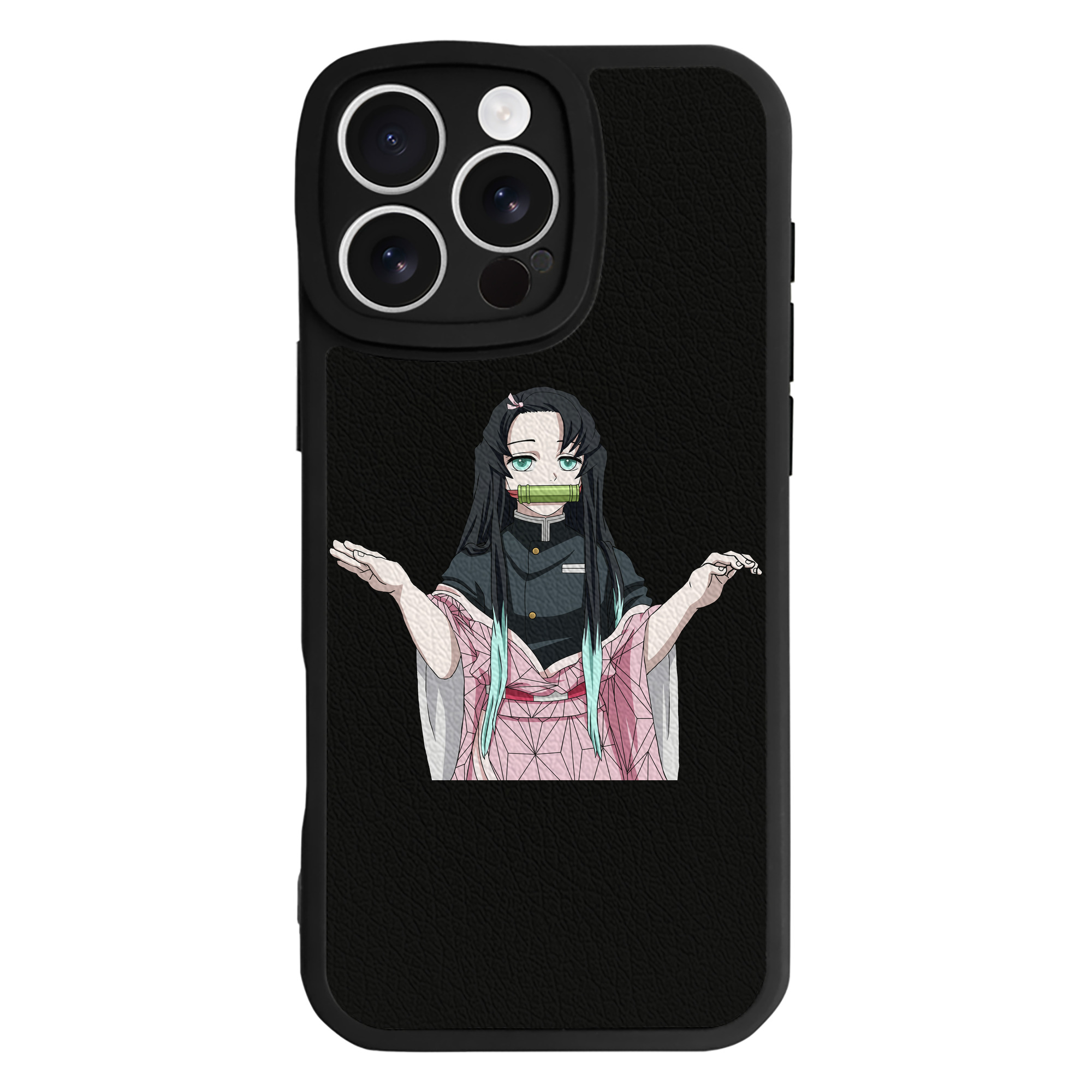（画像用） 鬼滅の刃（きめつのやいば）竈門 禰󠄀豆子／かまど ねずこ Kamado Nezuko 【iPhone 16シリーズ対応】シリコンスマホケース（レザー調） 材質：シリコン